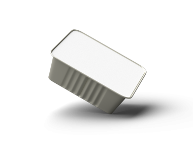 Şeffaf bir arkaplanda izole edilmiş 3D kare yiyecek folyo tepsisi resmi