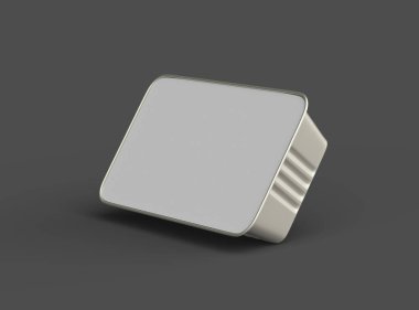 Dar dörtgen yiyecek folyo tepsisinin karanlık bir arkaplanda izole edilmiş 3D görüntüsü 