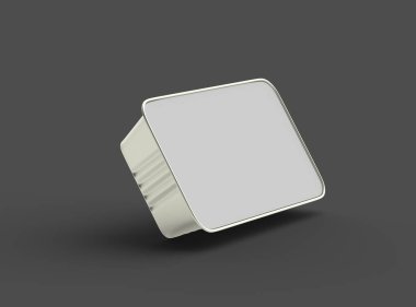 Dar dörtgen yiyecek folyo tepsisinin karanlık bir arkaplanda izole edilmiş 3D görüntüsü 