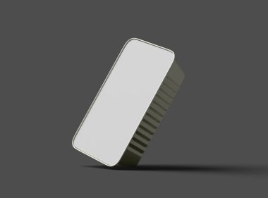 Dar dörtgen yiyecek folyo tepsisinin karanlık bir arkaplanda izole edilmiş 3D görüntüsü 