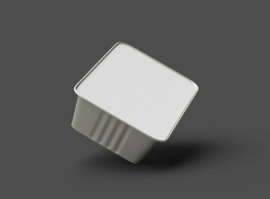 Dar dörtgen yiyecek folyo tepsisinin karanlık bir arkaplanda izole edilmiş 3D görüntüsü 