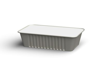 Dar bir dikdörtgen yiyecek folyo tepsisinin şeffaf bir arkaplanda izole edilmiş 3d resmi