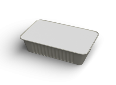 Dar bir dikdörtgen yiyecek folyo tepsisinin şeffaf bir arkaplanda izole edilmiş 3d resmi