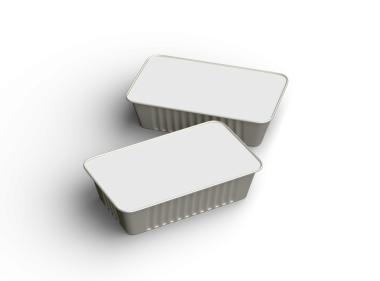 Dar bir dikdörtgen yiyecek folyo tepsisinin şeffaf bir arkaplanda izole edilmiş 3d resmi