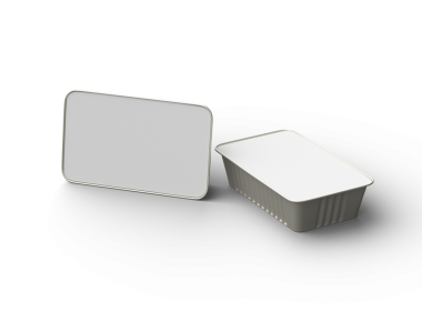 Dar bir dikdörtgen yiyecek folyo tepsisinin şeffaf bir arkaplanda izole edilmiş 3d resmi