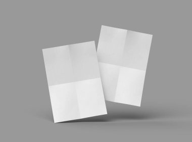 Açık gri bir arkaplanda izole edilmiş bir kağıdın A4 eğimli bir kağıdının 3D görüntüsü