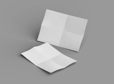 Açık gri bir arkaplanda izole edilmiş bir kağıdın A4 eğimli bir kağıdının 3D görüntüsü