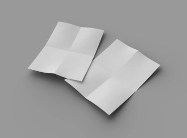 Açık gri bir arkaplanda izole edilmiş bir kağıdın A4 eğimli bir kağıdının 3D görüntüsü