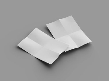 Açık gri bir arkaplanda izole edilmiş bir kağıdın A4 eğimli bir kağıdının 3D görüntüsü
