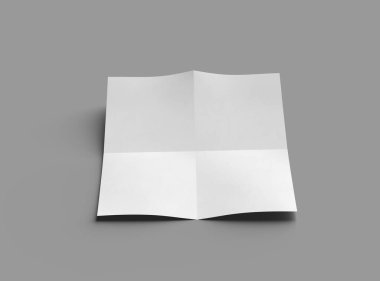 Açık gri bir arkaplanda izole edilmiş bir kağıdın A4 eğimli bir kağıdının 3D görüntüsü