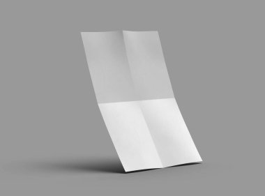 Açık gri bir arkaplanda izole edilmiş bir kağıdın A4 eğimli bir kağıdının 3D görüntüsü