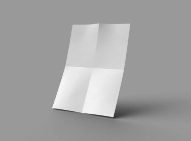 Açık gri bir arkaplanda izole edilmiş bir kağıdın A4 eğimli bir kağıdının 3D görüntüsü