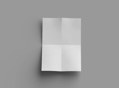 Açık gri bir arkaplanda izole edilmiş bir kağıdın A4 eğimli bir kağıdının 3D görüntüsü