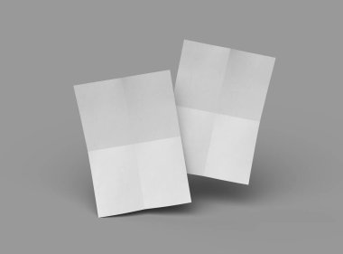 Açık gri bir arkaplanda izole edilmiş bir kağıdın A4 eğimli bir kağıdının 3D görüntüsü