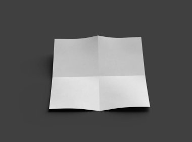 Koyu gri arkaplanda izole edilmiş bir kağıdın A4 eğimli kağıdının 3D görüntüsü 