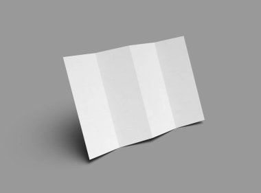 Açık gri bir arkaplanda paralel bükümlü bir A4 kağıdının 3D görüntüsü 