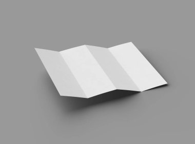 Açık gri bir arkaplanda paralel bükümlü bir A4 kağıdının 3D görüntüsü 