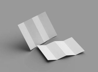 Açık gri bir arkaplanda paralel bükümlü bir A4 kağıdının 3D görüntüsü 