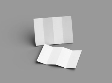 Açık gri bir arkaplanda paralel bükümlü bir A4 kağıdının 3D görüntüsü 