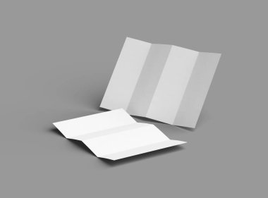 Açık gri bir arkaplanda paralel bükümlü bir A4 kağıdının 3D görüntüsü 