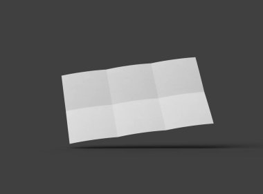 Kare bükümlü koyu gri arkaplan üzerinde izole edilmiş bir A4 kağıdının 3D görüntüsü