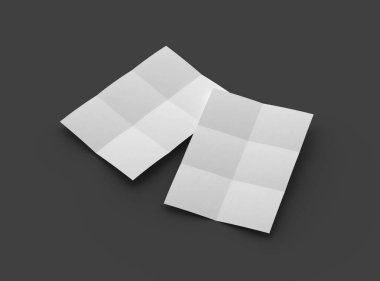 Kare bükümlü koyu gri arkaplan üzerinde izole edilmiş bir A4 kağıdının 3D görüntüsü