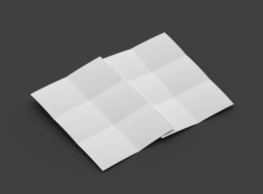 Kare bükümlü koyu gri arkaplan üzerinde izole edilmiş bir A4 kağıdının 3D görüntüsü