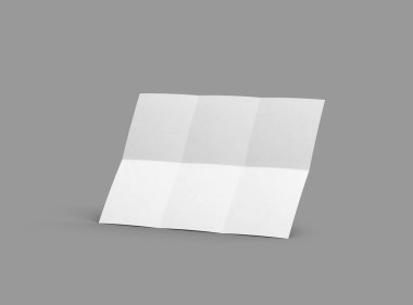Açık gri arkaplanda izole edilmiş kare bükümlü bir A4 kağıdının 3D görüntüsü