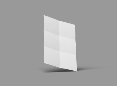 Açık gri arkaplanda izole edilmiş kare bükümlü bir A4 kağıdının 3D görüntüsü