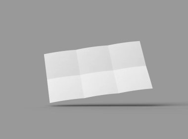 Açık gri arkaplanda izole edilmiş kare bükümlü bir A4 kağıdının 3D görüntüsü