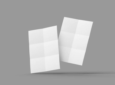 Açık gri arkaplanda izole edilmiş kare bükümlü bir A4 kağıdının 3D görüntüsü