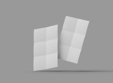 Açık gri arkaplanda izole edilmiş kare bükümlü bir A4 kağıdının 3D görüntüsü