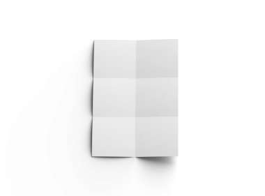 Şeffaf bir arkaplan üzerinde izole edilmiş kare bükümlü bir A4 kağıdının 3d oluşturulmuş resmi