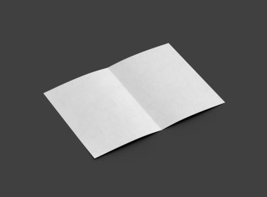 Merkezde paralel bükümlü koyu gri bir arkaplan üzerinde izole edilmiş bir A4 kağıdının 3D görüntüsü