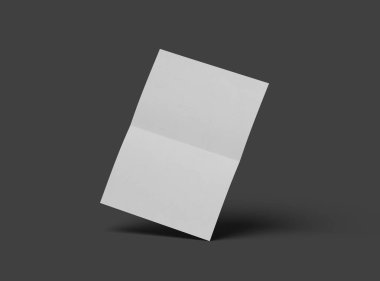 Merkezde paralel bükümlü koyu gri bir arkaplan üzerinde izole edilmiş bir A4 kağıdının 3D görüntüsü