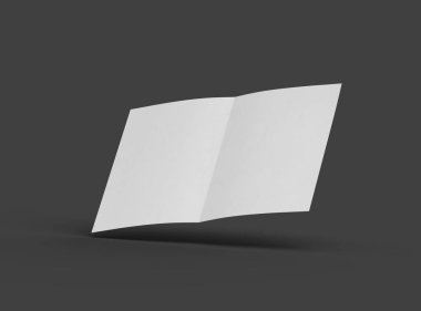 Merkezde paralel bükümlü koyu gri bir arkaplan üzerinde izole edilmiş bir A4 kağıdının 3D görüntüsü