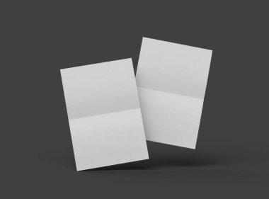 Merkezde paralel bükümlü koyu gri bir arkaplan üzerinde izole edilmiş bir A4 kağıdının 3D görüntüsü