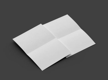 Merkezde paralel bükümlü koyu gri bir arkaplan üzerinde izole edilmiş bir A4 kağıdının 3D görüntüsü