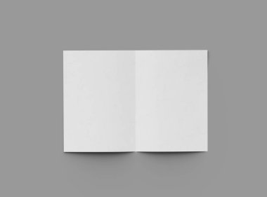 Ortadaki paralel bükümlü, açık gri bir arkaplanda izole edilmiş bir A4 kağıdının 3D görüntüsü