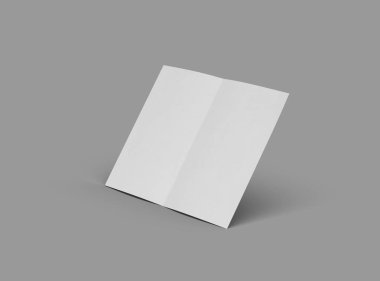 Ortadaki paralel bükümlü, açık gri bir arkaplanda izole edilmiş bir A4 kağıdının 3D görüntüsü
