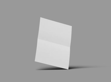 Ortadaki paralel bükümlü, açık gri bir arkaplanda izole edilmiş bir A4 kağıdının 3D görüntüsü