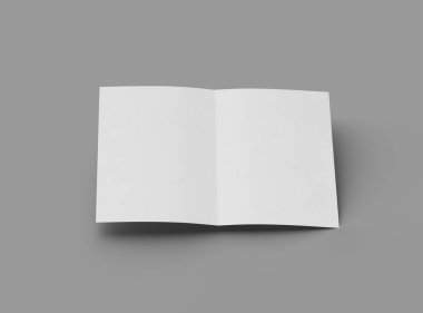Ortadaki paralel bükümlü, açık gri bir arkaplanda izole edilmiş bir A4 kağıdının 3D görüntüsü