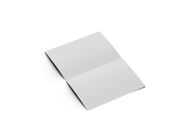 Merkezde, şeffaf bir arkaplanda izole edilmiş paralel bükümlü bir A4 kağıdının 3D görüntüsü