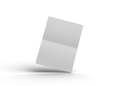 Merkezde, şeffaf bir arkaplanda izole edilmiş paralel bükümlü bir A4 kağıdının 3D görüntüsü