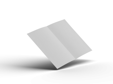 Merkezde, şeffaf bir arkaplanda izole edilmiş paralel bükümlü bir A4 kağıdının 3D görüntüsü