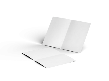 Merkezde, şeffaf bir arkaplanda izole edilmiş paralel bükümlü bir A4 kağıdının 3D görüntüsü