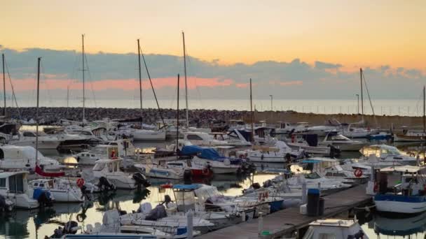 Sunset Time Lapse Harbor Marina San Vincenzo Moored Boats San — Vídeos de Stock