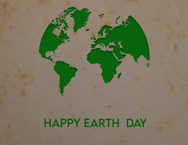 Happy Earth Day. World on paper with shadows. Ecology concept, old paper background.