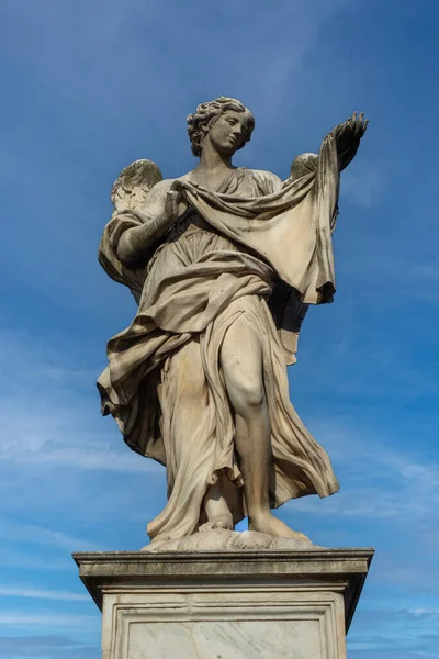 Estátua Anjo Com Sudário Véu Veronica Bernini Ponte Sant Angelo — Fotografia de Stock