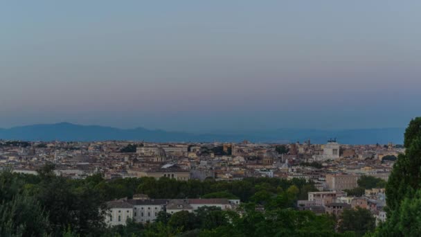 Panoraamanäkymät Joka Päivä Timelapsi Rooman Historiallisesta Keskustasta Italiasta Kaupunkikuva Gianicolosta — kuvapankkivideo